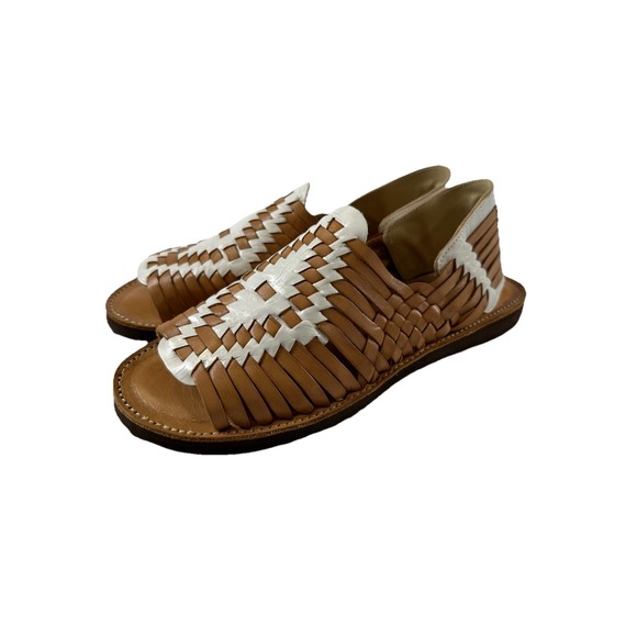 Shoes - Chamula Chichen Huarache Sandal Sz 8.5 Brown White OpenToe SlipOn Western Tribal